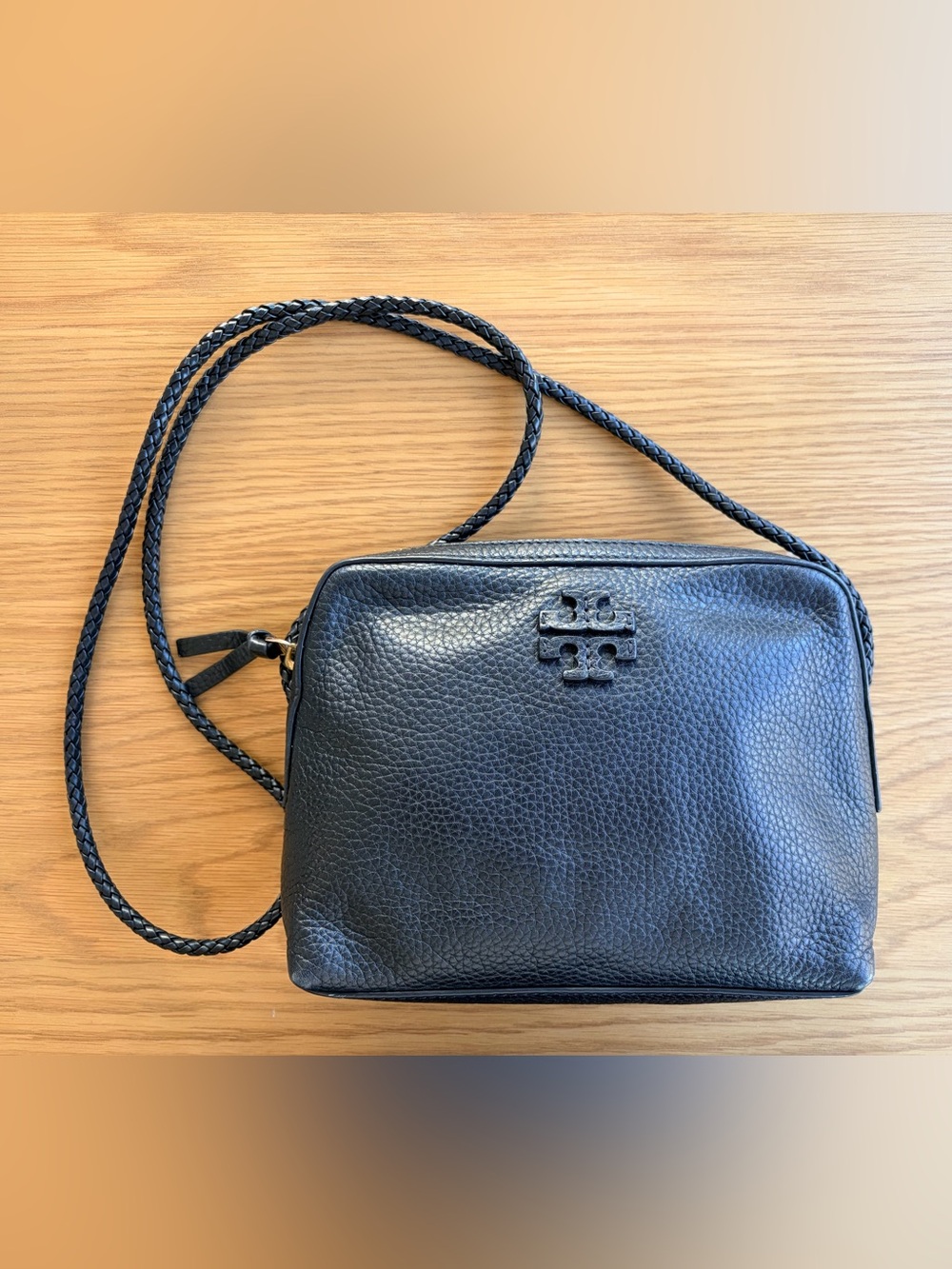 Tory Burch Black Pebbled Leather Braided-strap Crossbody